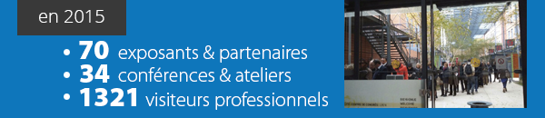 En 2015 : 70 exposants et partenaires, 34 conférences et ateliers, 1321 visiteurs professionnels